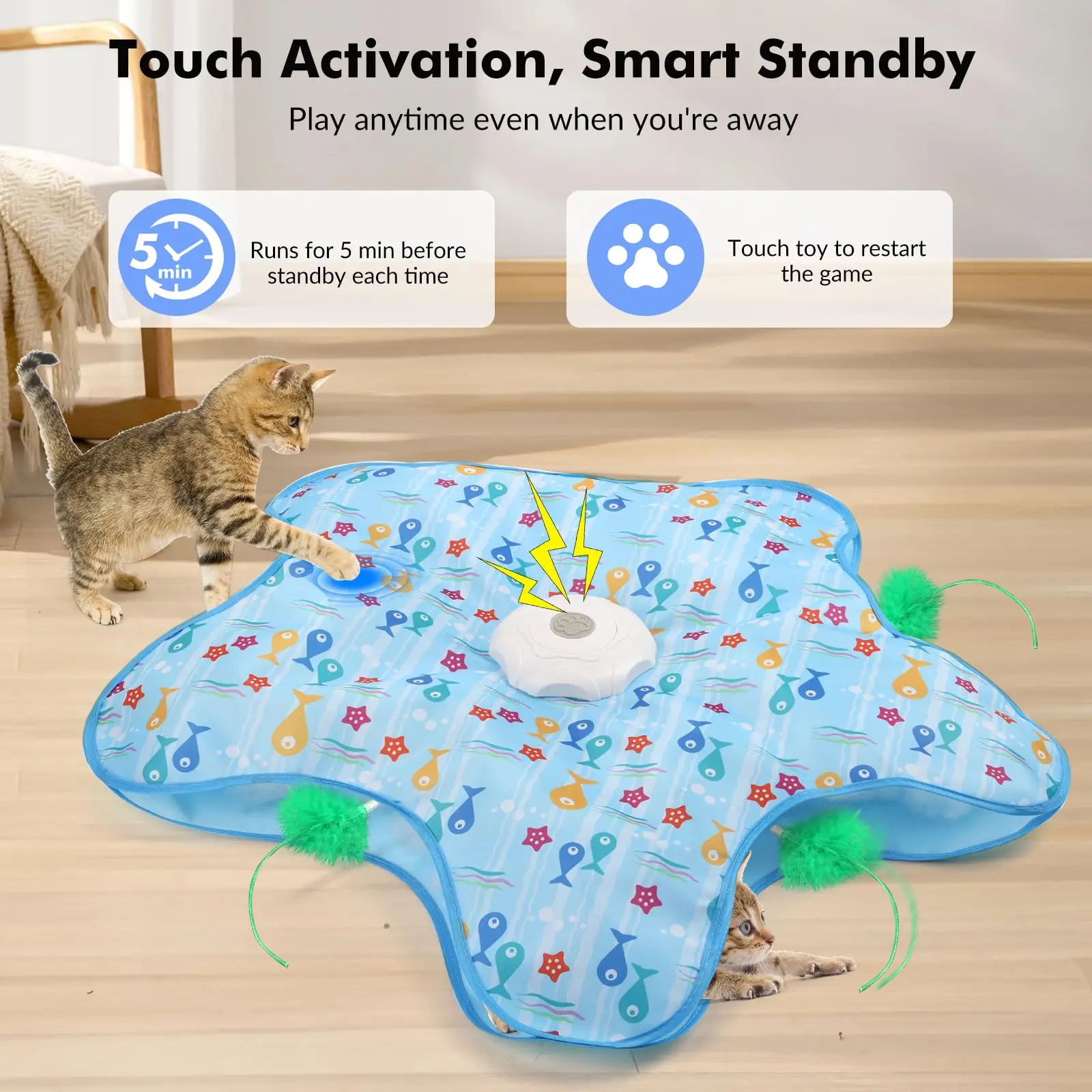 Brinquedo Inteligente para Gatos: Varinha Elétrica com Sensor Térmico, Rato Real com Som e Pena Ativada por Toque, para Caça e Brincadeira de Esconde-Esconde