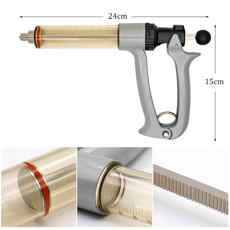 Semi-Automatic Veterinary Continuous Syringe Animal Injection Adjustable 25/50ml Vaccine Syringe Livestock Cattle Sheep Poultry