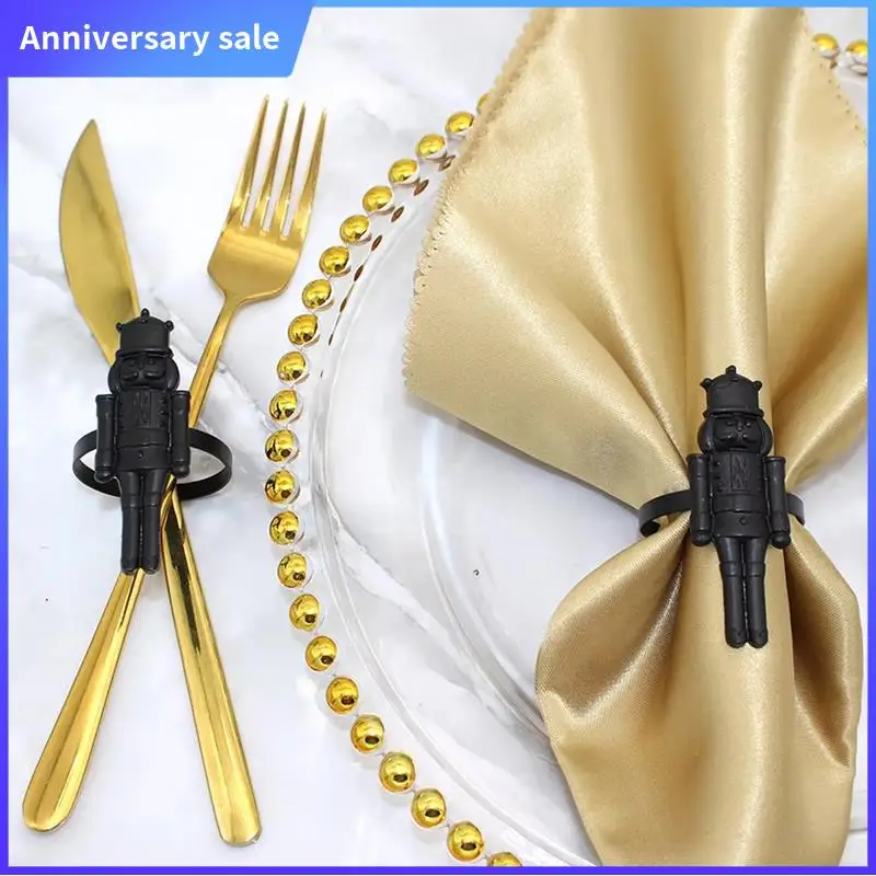 

A75P-15Pcs Nutcracker Christmas Napkin Rings Walnuts Soldiesr Napkin Holder Metal Serviette Buckle For Halloween Table Decor