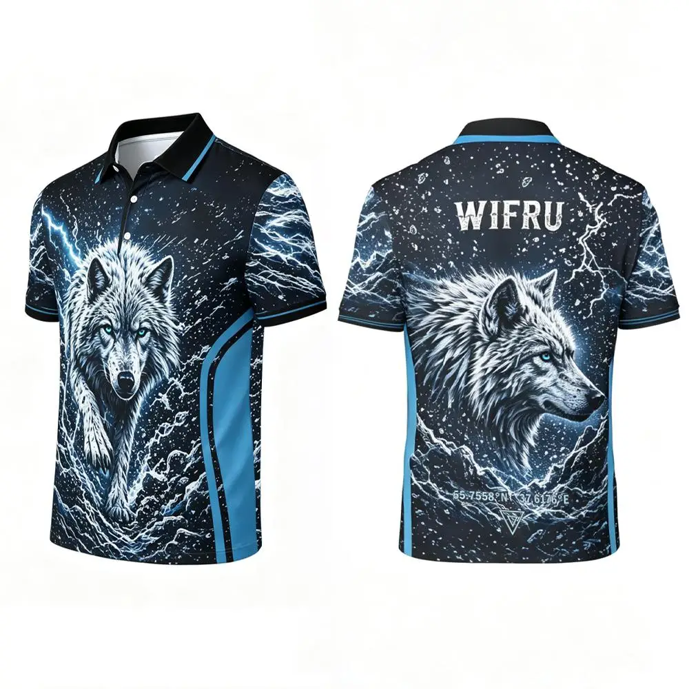 

Wolf Graphic Men Polo Shirt Animal Print Summer Outdoor Fashion Casual Streetwear WIFRU Classic Lapel Button Short Sleeve Tops