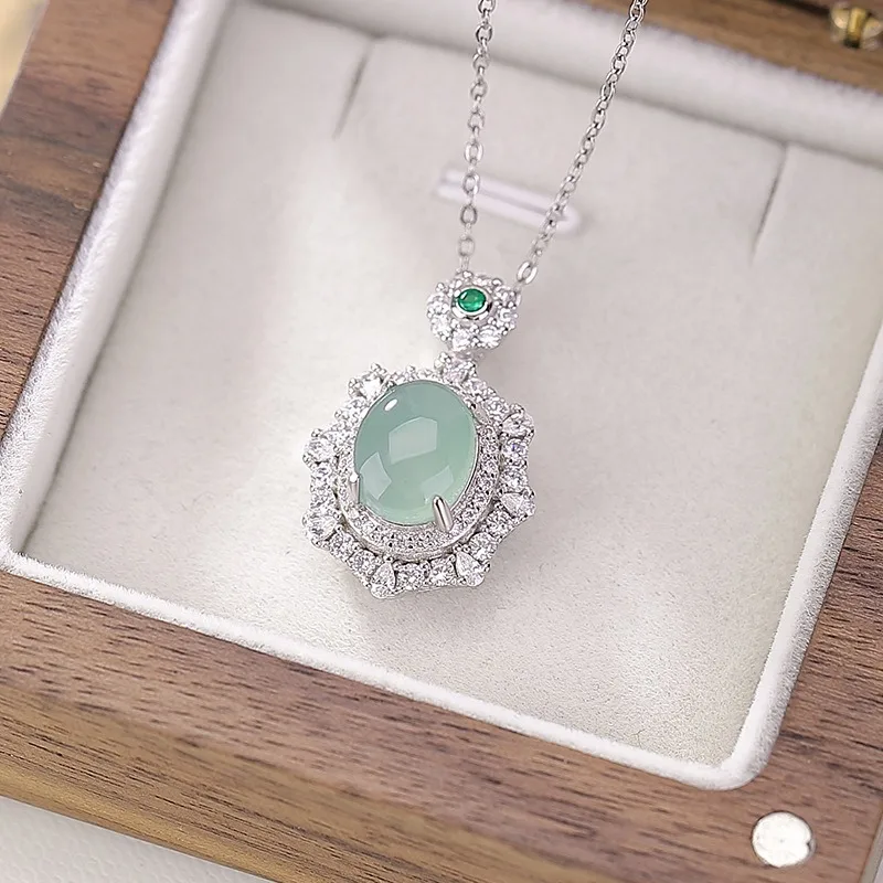 

TIMESWIND Blue Jade S925 Silver Rhombus Ruyi Lace Hollow Women Necklace with Certificate