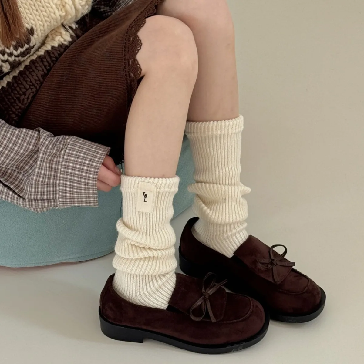 New Winter Knit Ins Style Wool Leg Warmers Japanese Simple Basic Slouch Socks Daily Outdoor Student Warm Leg Covers