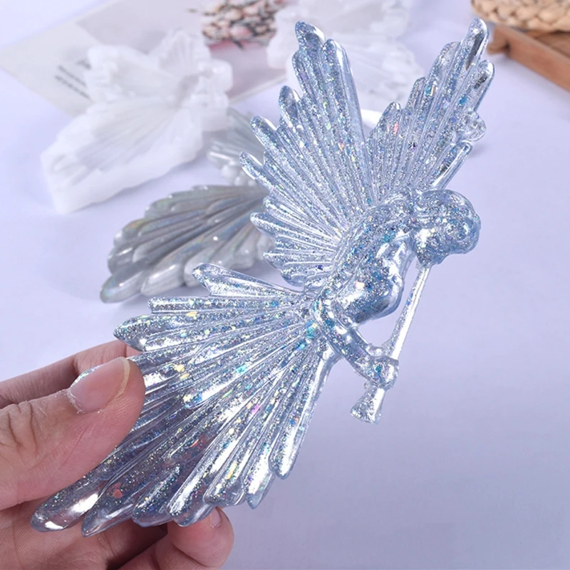 ZB91 Crystal Epoxy Silicone Mold Girl with Flute Angel Mirror Shiny Resin Mould DIY