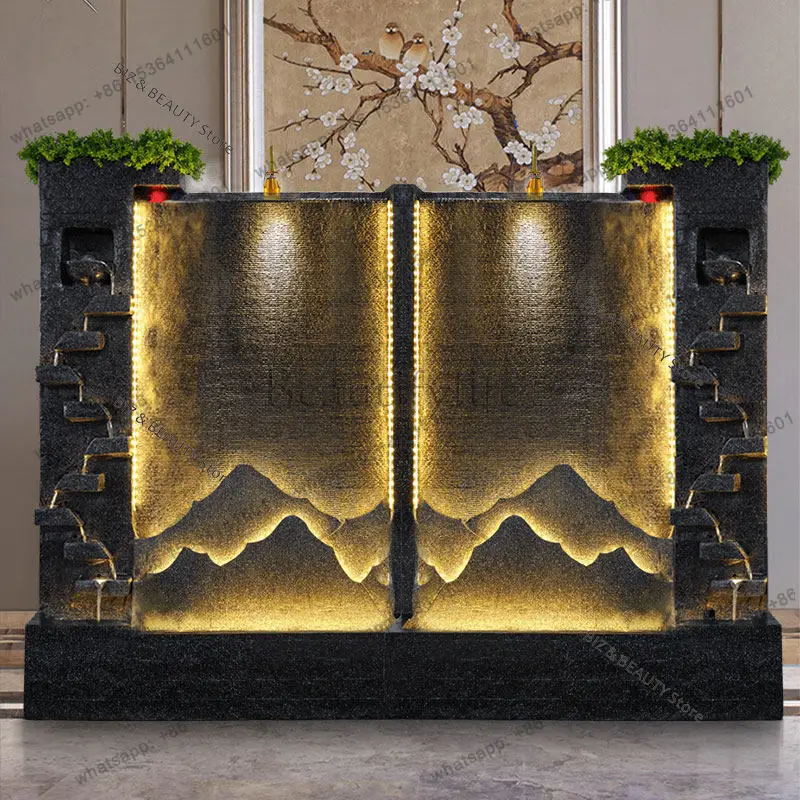 FG Large Commercial Water Feature Glass Water Wall Rockery Fountain Room Divider Office Lobby Corporate Atrium Reception Area JT