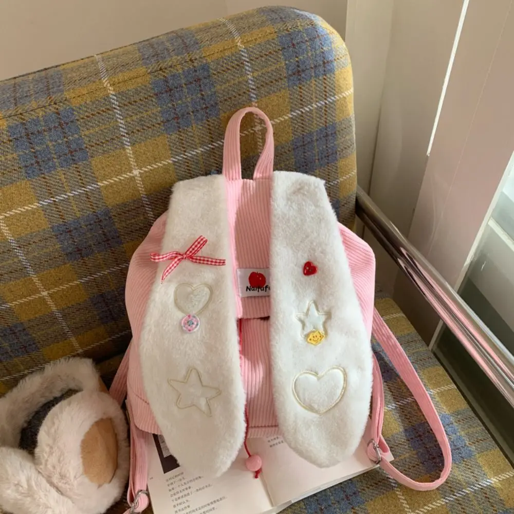 

Preppy Style Rabbit Ear Backpack Lightweight Bow Drawstring Backpack Portable Large Capacity Students School Bag Travel