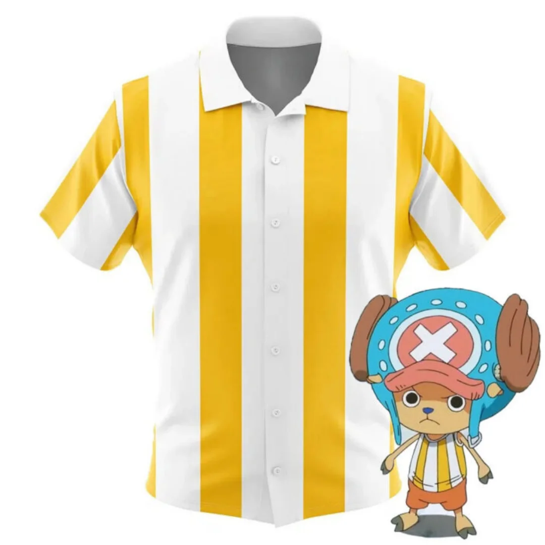 One Piece Chopper Cosplay Gestreiftes Anime Hawaii-Hemd Sommer Sport Freizeit Herren T-Shirt Kinderkleidung Tee Y2k Damen