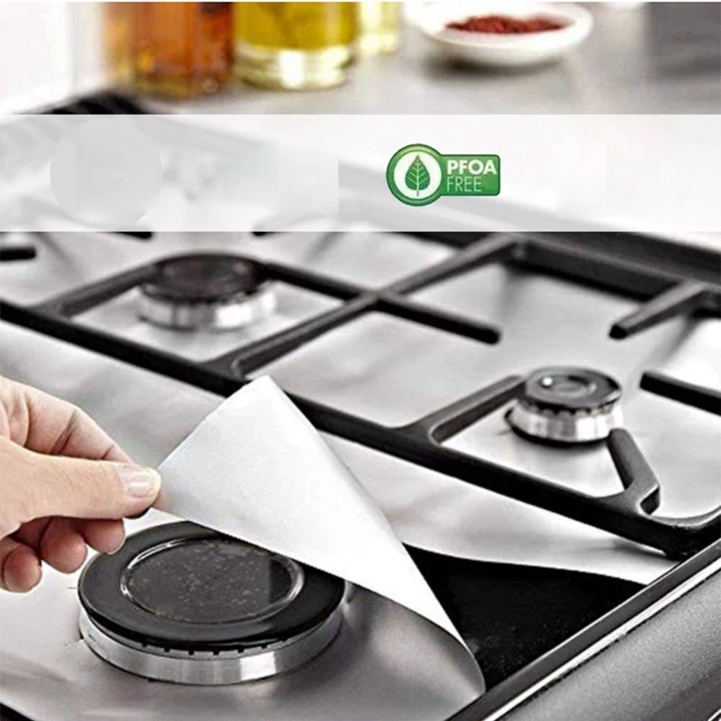 スクエアストーブバーナーライナーカバー、シルバーストーブトップカバー、3倍厚、取り付けが簡単、0.2mm、8パック