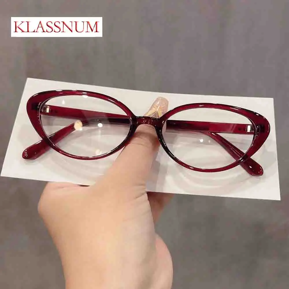 

KLASSNUM Fashion Anti-Blue Light Sunglasses Women Men Small Frame Cat's Eye Individual Eyeglasses Round Face Trending UV400
