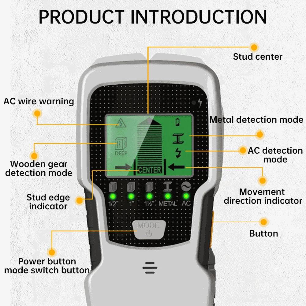 5-in-1 Wall Stud Finder Wood Studs Metal Detecion Detection of live cable Metal Depth Measurement Finder Wall Detector Scanner