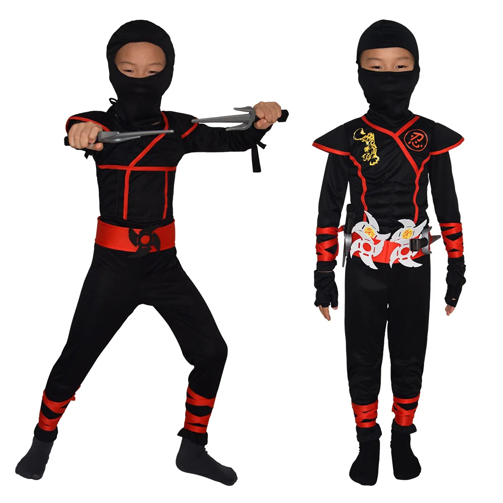 Fantasia Ninja Deluxe Infantil com Arma para Meninos, Roupa Kung Fu, Presentes Ideias de Halloween com Baioneta, Acessórios