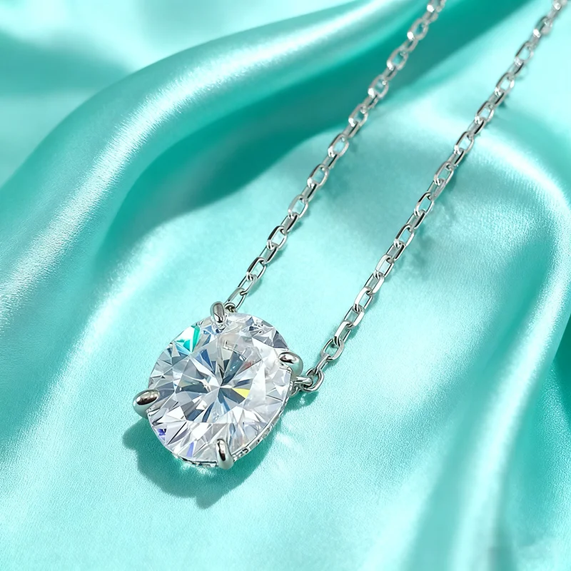 جديد البيضاوي مويسانيتي قلادة قلادة للنساء الزفاف الفضة النقية الساطع الماس قلادة مطلي 18 كيلو الذهب مجوهرات مقاومة للماء