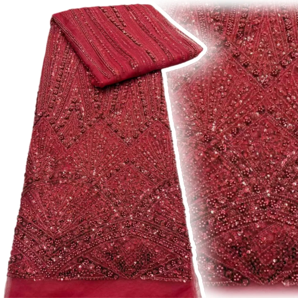 

Африканская кружевная ткань 2025, кружевная ткань ручной работы с бисером, Франция, блестки, нигерийская вышивка, свадебная сетчатая кружевная ткань для шитья 1741