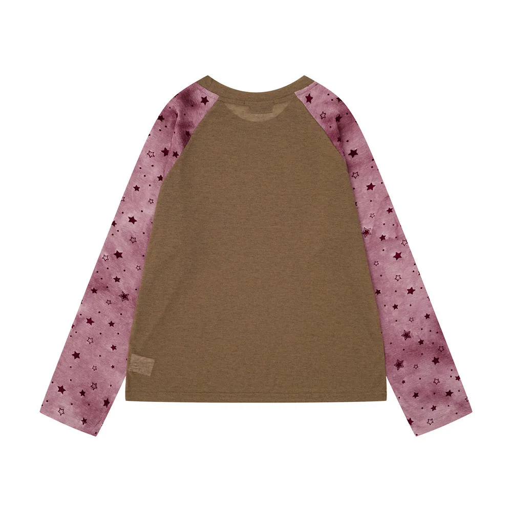 MWJLPWQ Starry Sky Print Patchwork Color-Blocked Raglan Long-Sleeve T-Shirt For Men American Trendy Ins Style Casual Tops  20592