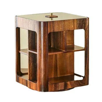 Walnut plain sound rotating glass storage cabinet, tea set, tea cup rack, teas table multi-layer storage cabinet