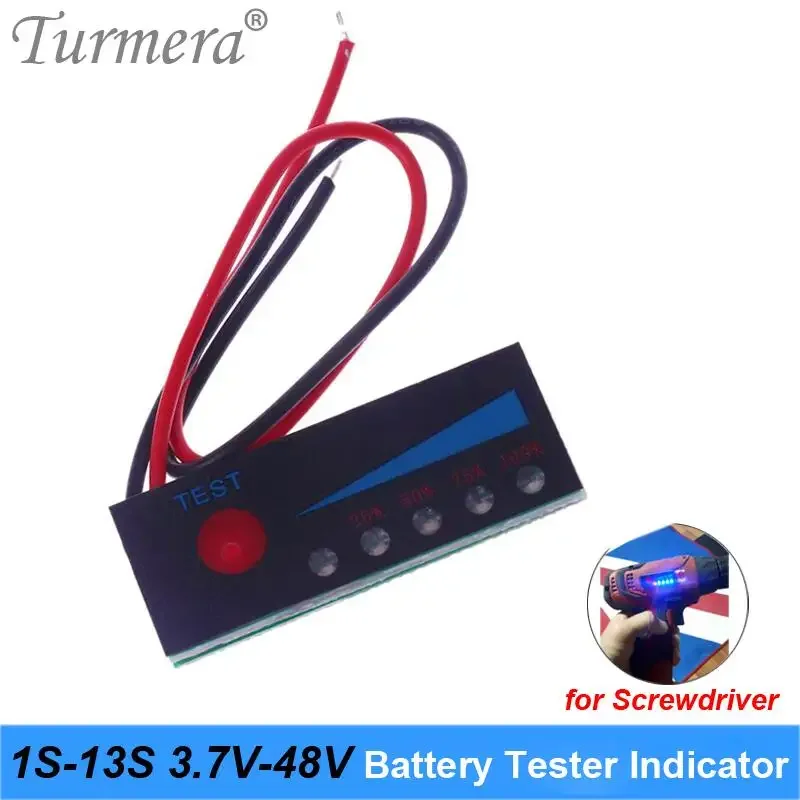 1S-13S Battery Tester Capacity Indicator 4.2V 8.4V 12V 16.8V 18V 24V 25V 36V 48V for Screwdriver Battery and E-bike Use Turmera