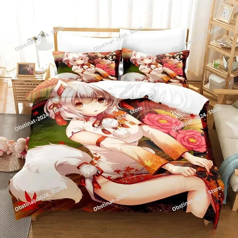 

3D Anime Kawaii Girls Momiji Inubashiri Bedding Set Printed With Pillowcase Duvet Cover Soft Single Double Queen Super King Size