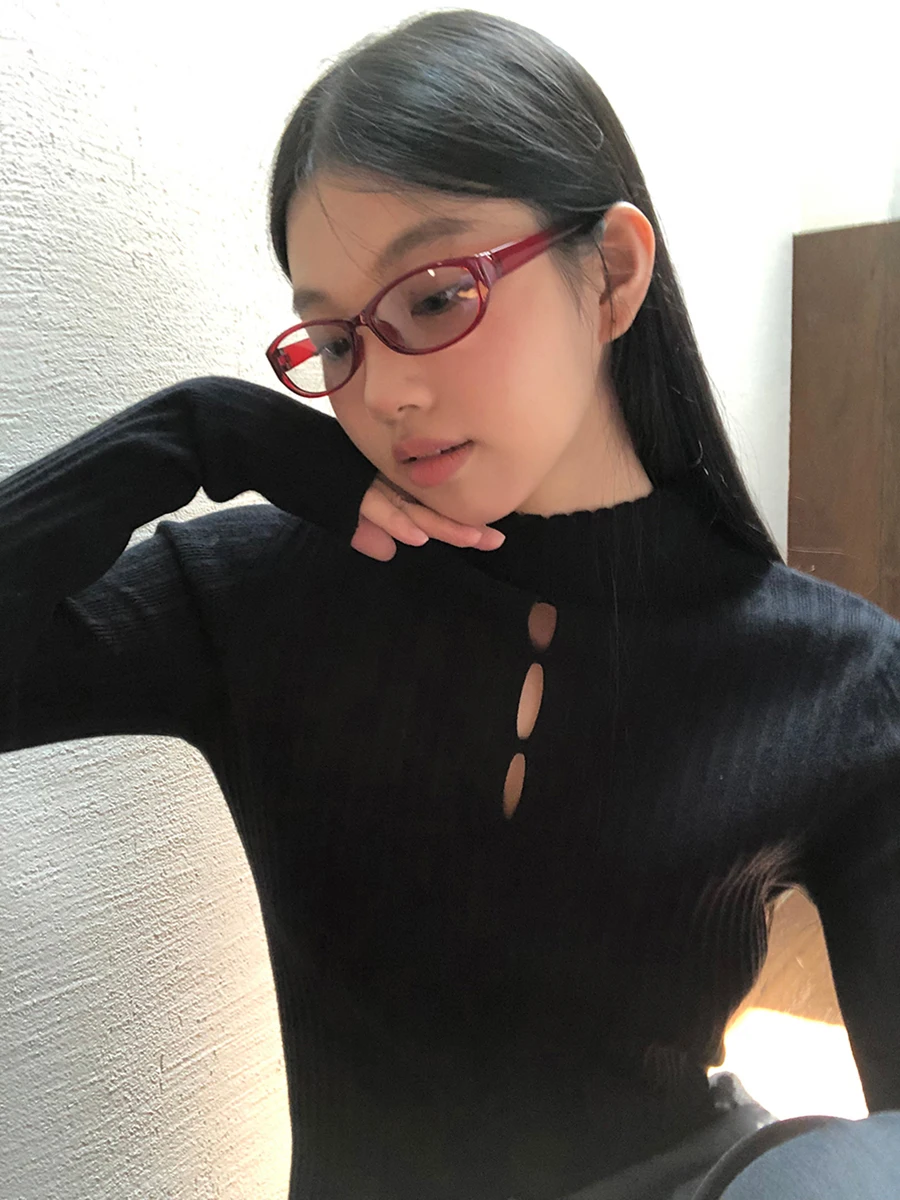 سترة محبوكة بياقة عالية وأكمام طويلة للنساء، ملابس داخلية سوداء لموسم الخريف، مريحة وذات تصميم عصري #5