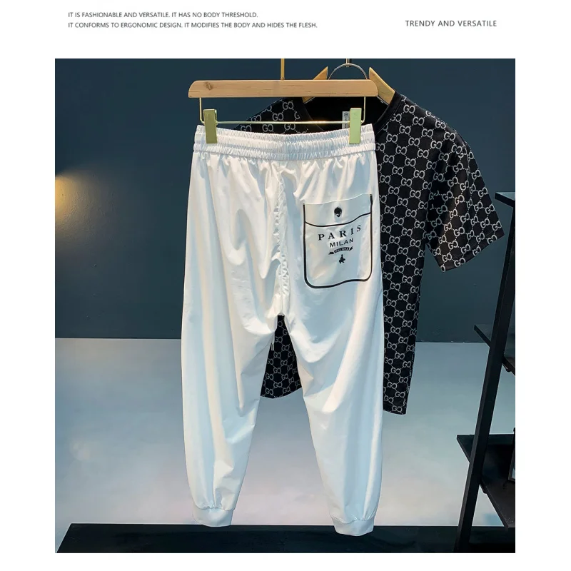 

Summer ultra-thin sports casual pants for men, fashionable, light luxury, elastic, breathable, quick drying slim fit pants