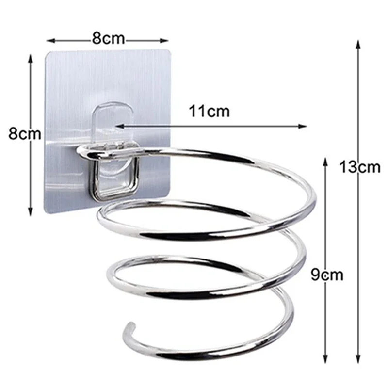 Hair Dryer Holder Wall Mounted Stainless Steel Organizer Spiral Stand