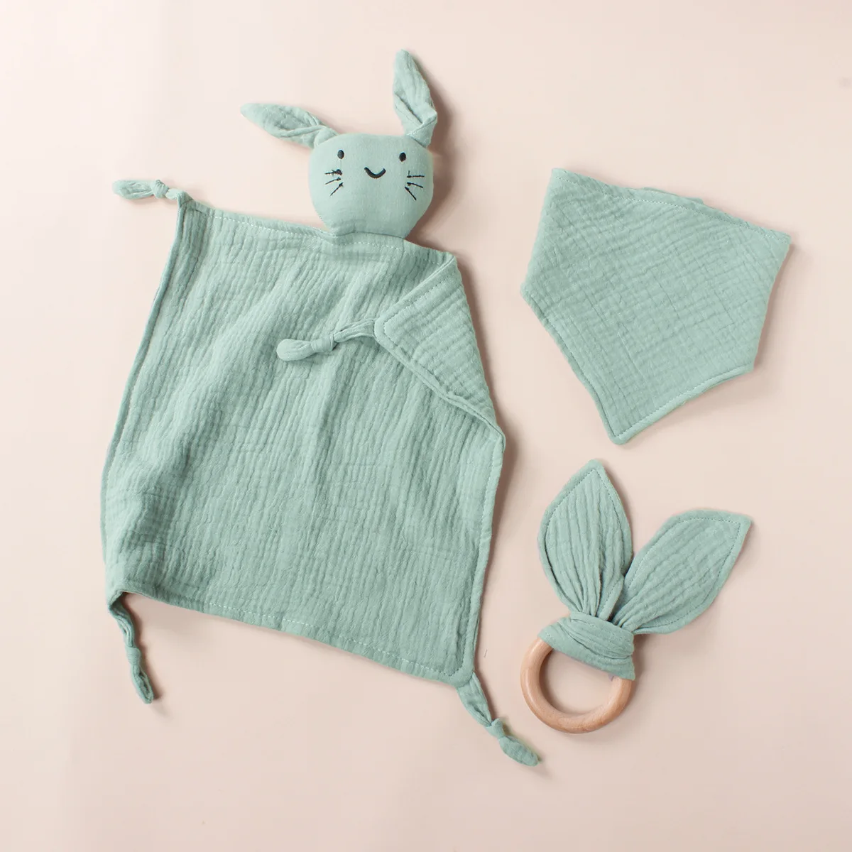 3pcs Set Cotton Muslin Baby Bib Stuffed Rabbit Doll Newborn Appease Towel Security Blanket Baby Sleeping Cuddling Towel Teether