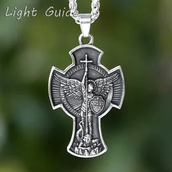 Vintage 2024 New Dropshipping Men's 316L Stainless Steel Saint Michael Pendant Necklace Lucky Chain Jewelry Man or Women Gift