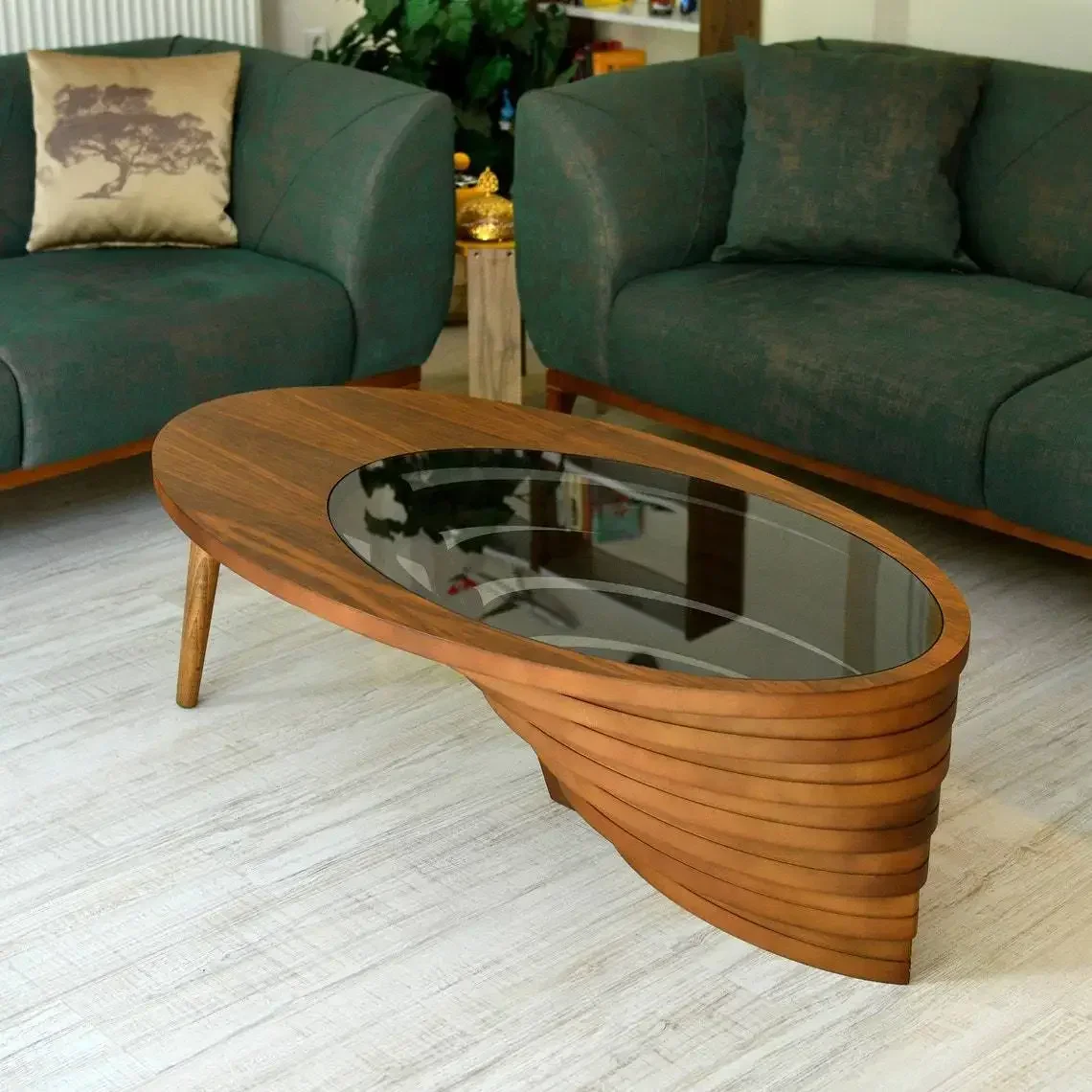 

Living room furniture natural walnut handmade modern coffee table woodwork solid edge decoration
