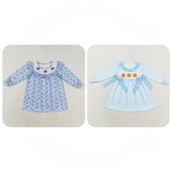 Wholesale Infant Toddler Long Sleeves Baby Girl Thanksgiving Embroidery Pumpkin turkey Stripes Flower Dress Kid Children Clothes