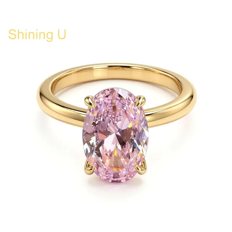 

Сверкающее кольцо из стерлингового серебра 925 пробы с розовым овальным высокоуглеродистым бриллиантом 8*12 мм для женщин, изысканное ювелирное украшение для помолвки