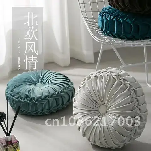 

Round Velvet Pleated Floor Cushion Pouf Pillow Throw Sofa Home Decor 33x11cm