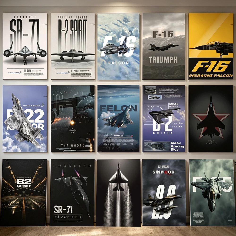 Aircraft Canvas Poster SR71 Blackbird F22 Raptor B2 Spirit F15 F16 Aviation Wall Art Print Living Room Office Man Boy Room Decor