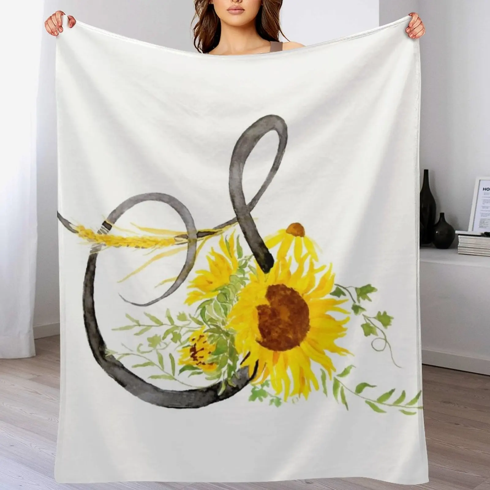 

hand painted letter S calligraphy sunflower watercolor Throw Blanket Thin Soft Blanket for Summer Night Sleeping