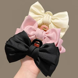 Korean Big Double Side Solid Satin Chiffon Plastic Hair Bows Crab Clips Claw for Women Girls Black Bowknote Accessories Summer