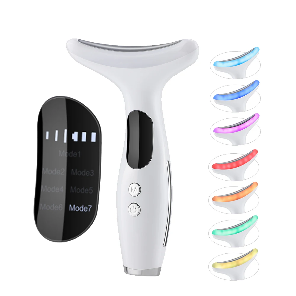 7 Colors Neck Face Lifting Massager Beauty Wrinkle Reduce Skin Firming Decice Photon Therapy Double Chin Lift Up Heating Vibrate