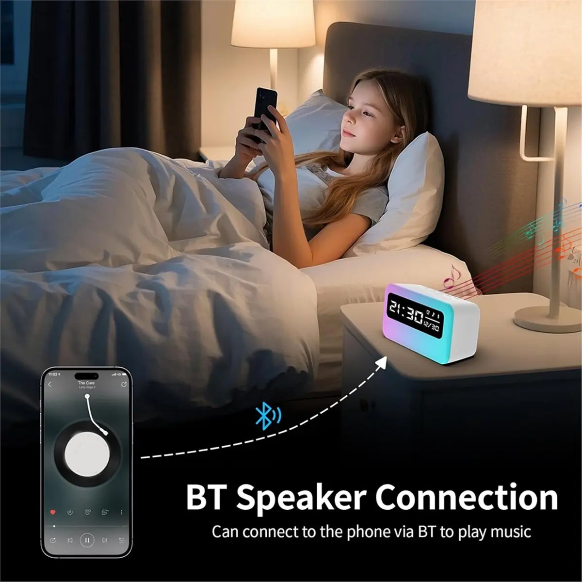 

Цифровой будильник A32I для спальни с динамической RGB-подсветкой, Bluetooth-колонка с белым шумом 4000 мАч для прикроватной тумбочки, рабочего стола