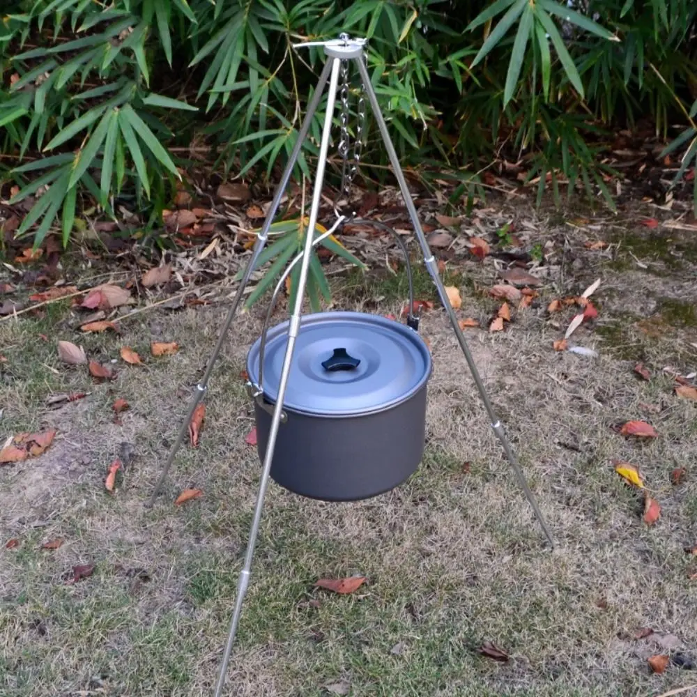 

3 Section Camping Cooking Tripod Foldable Hanging Chain Picnic Hanging Tripod Compact Triangle Support