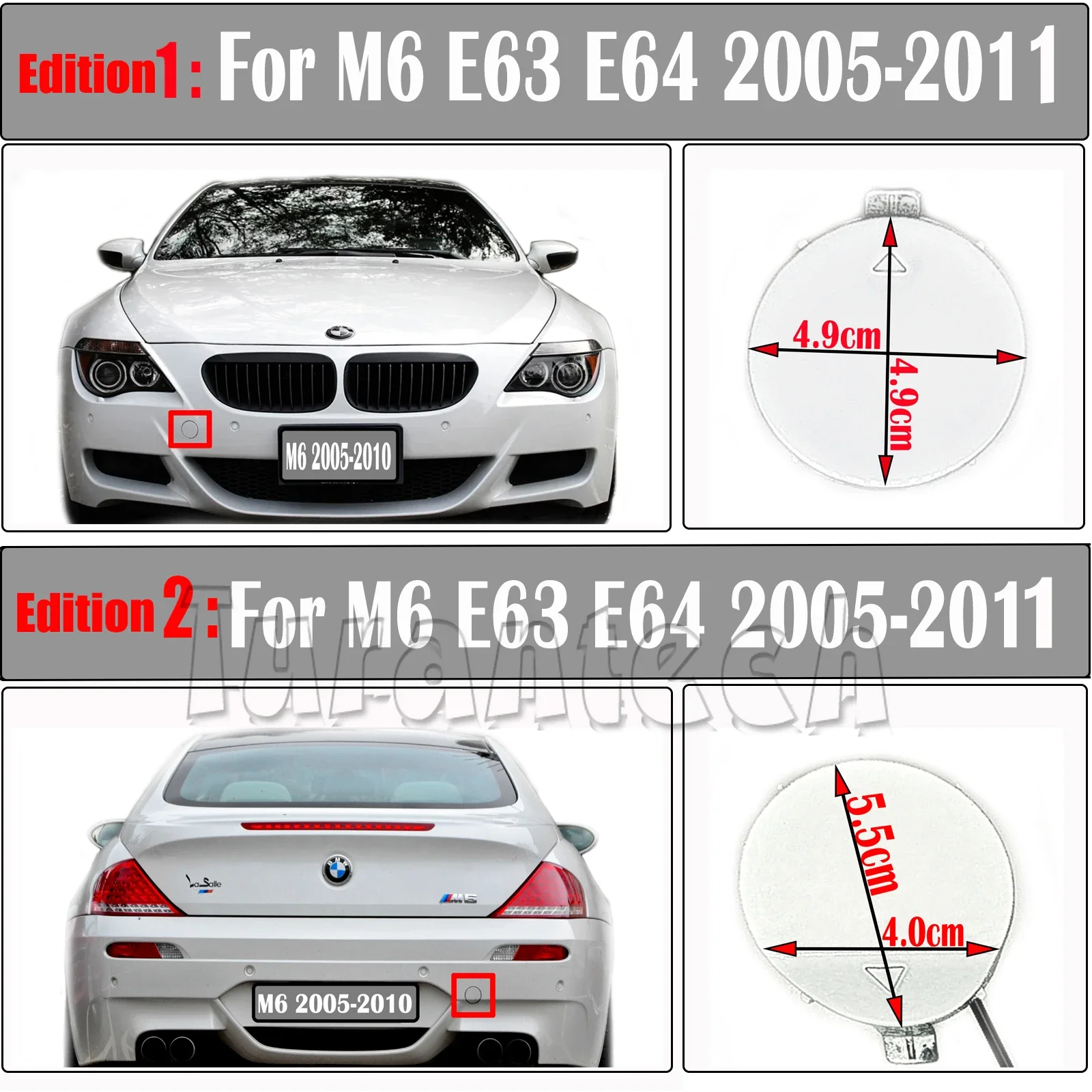 Front&Rear Tow Cover for 2005-2011 BMW M series M6 E63 Coupe E64 Convertible Bumper Hook Eye Towing Cap