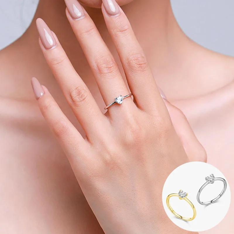 

100% 925 Sterling Silver Zircon Love Heart Ring for Woman Girl Fashion Smooth Simple Design Jewelry Party Gift Dropshipping
