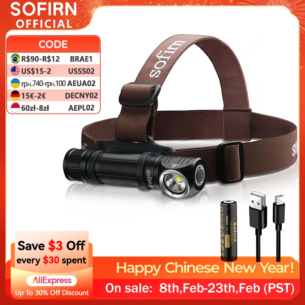 Sofirn HS40 USB C Sạc Đèn Pha LED 18650 Siêu Sáng SST40 Đèn Pin LED 2000lm Đèn Pin Với 2 Chế Độ Đèn Báo Nguồn Điện