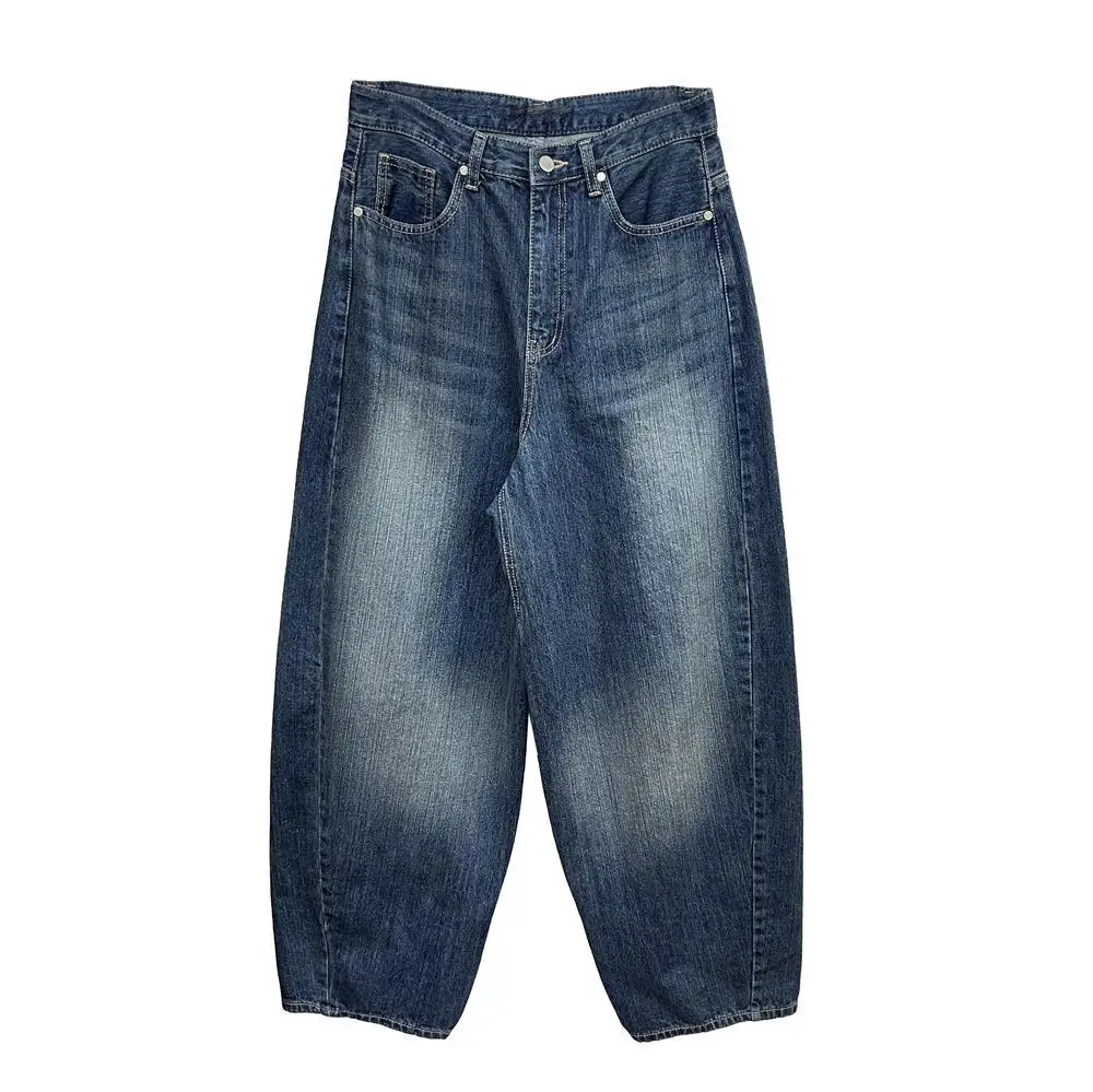 Szerokie jeansy damskie vintage dżinsy spodnie do ziemi niski stan postarzane sprane kieszenie streetwear luźne spodnie 2025