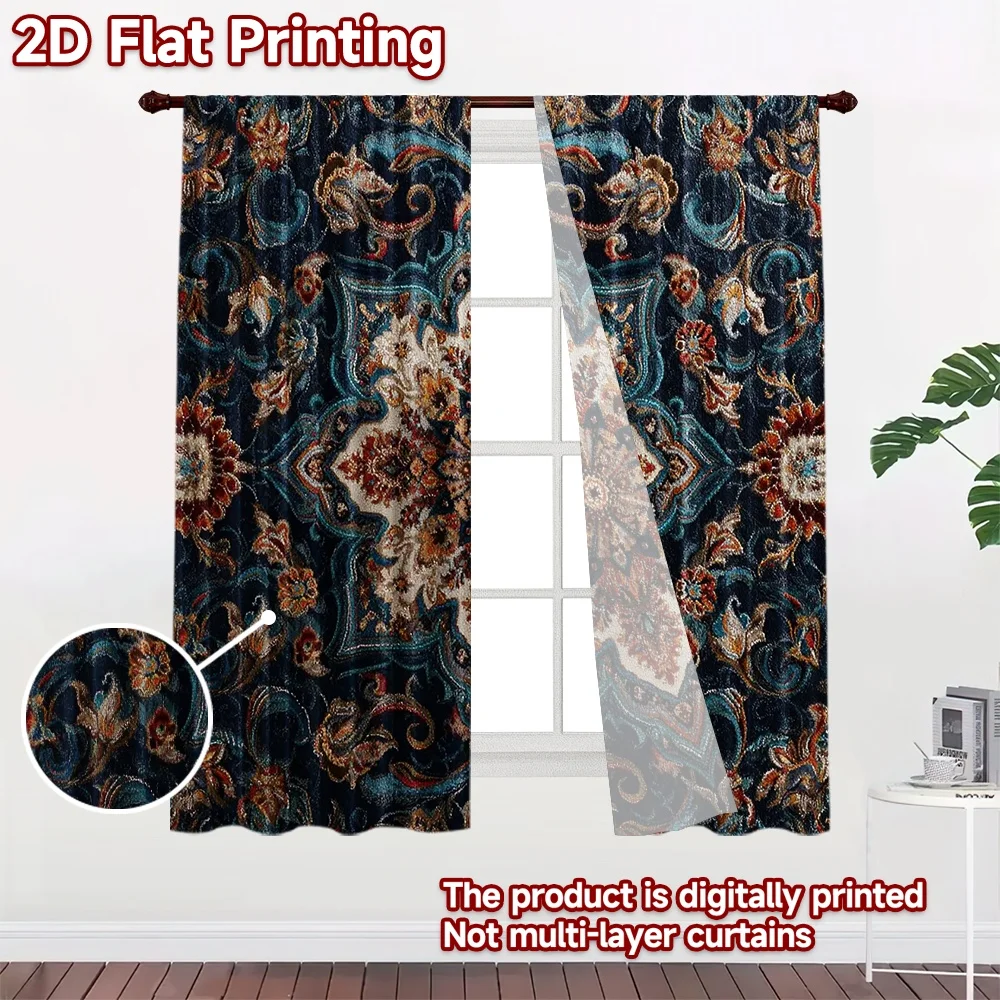 2D flat 2pcs Curtain Vintage drapes Curtains Floral Medallion Digitally printed polyester, colorfast Festive Curtains Use for