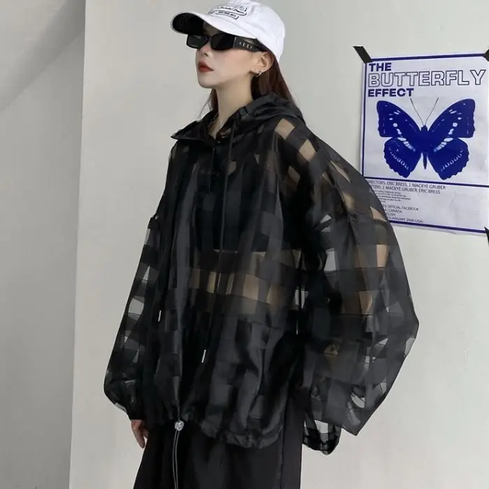 Women's outer wear top Women's lazy wind sunscreen clothes Hooded loose long-sleeved thin jacket