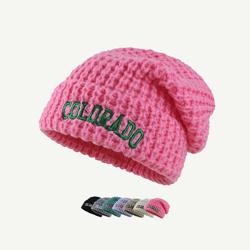 

Winter Women‘s Letter Knitted Hat Loose Big Head Warm Wool Hat Outdoor Autumn Windproof Cap Sport Ski Hat Clothing Accessories