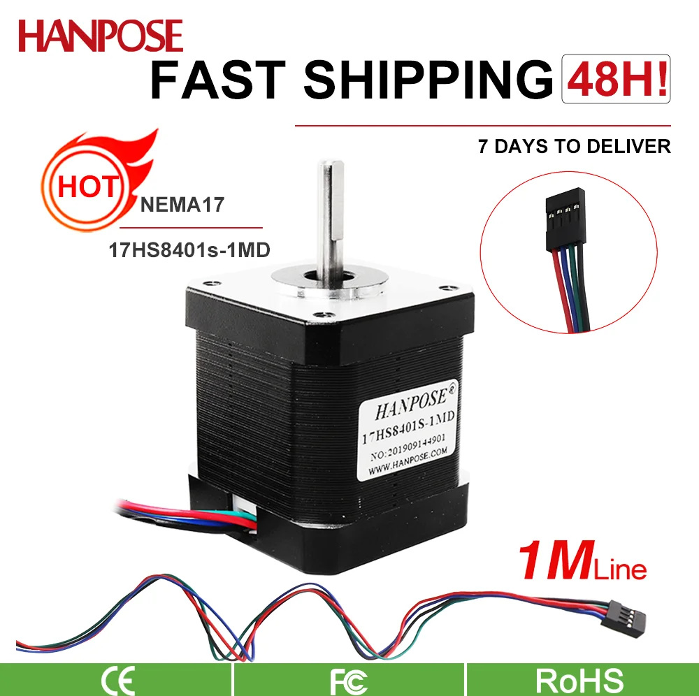 hanpose Nema17 stepper motor 17HS8401S-1MD 4-lead 48mm Lead wire For 3D Printer Monitor Equipment  42 Stepper Motor Nema 17