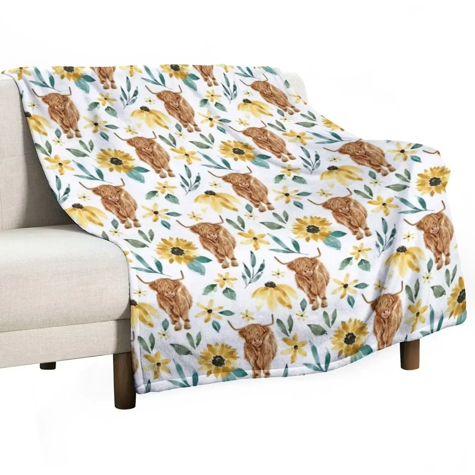 

Highland Cow With Sunflowers Throw Blanket Luxury Designer christmas decoration valentine gift ideas Blankets