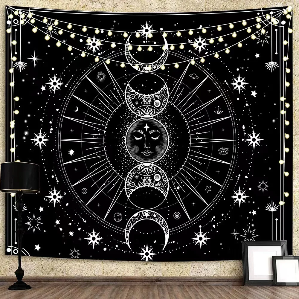 1 Piece Of 75x58CM Psychedelic Sun And Moon Constellation Tapestry Bedroom Decoration Black And White Pattern Wall Hanging