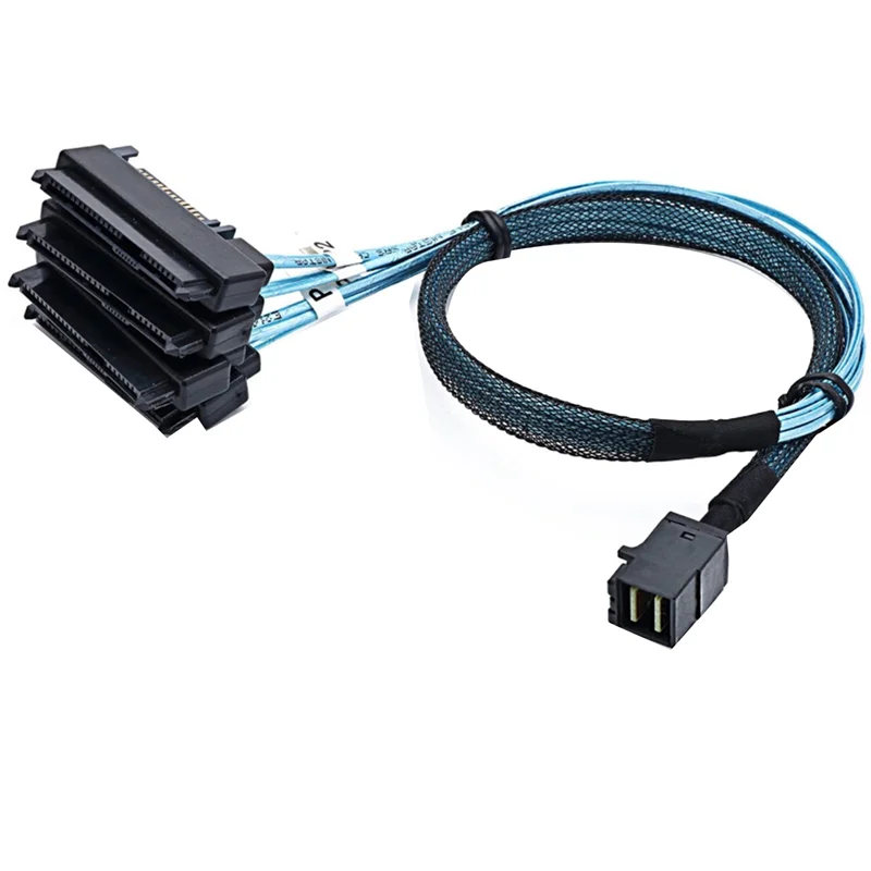 A06M-Mini SAS HD 12G SFF8643 to 4 SAS 29 Pin SFF8482 Cable Connectors with 15 Pin SATA Power Connector Controller