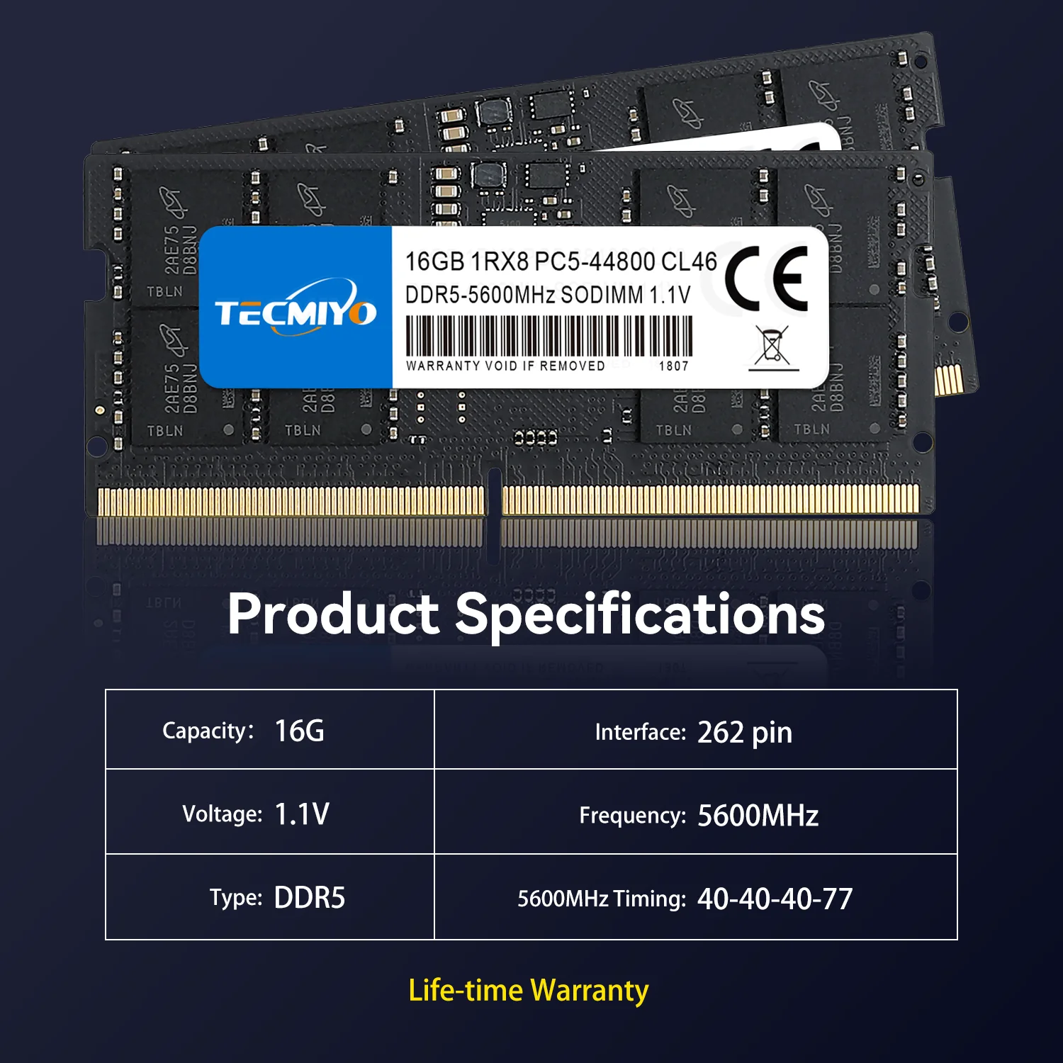 Imagem -03 - Memória Ram Portátil 8gb 16gb 4800mhz 5600mhz 1.1v Sodimm para Notebook Tecmiyo-ddr5