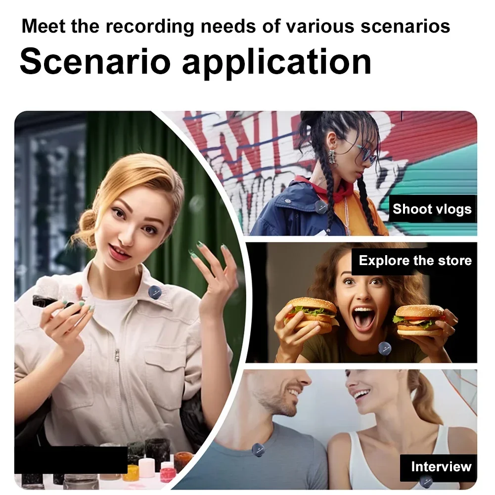 Wireless Magnetic Button Collar Microphone 164ft Range Lapel Mic 40H Battery Lavalier Mic with Charging Case for Video Recording