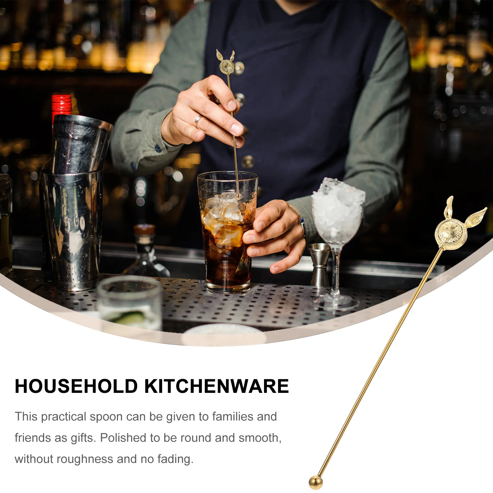 

Stainless Coffee Spoon Golden Mixing Scoop Household Kitchenware Ergonomic Handle Corrosion Resistant Easy to Wash