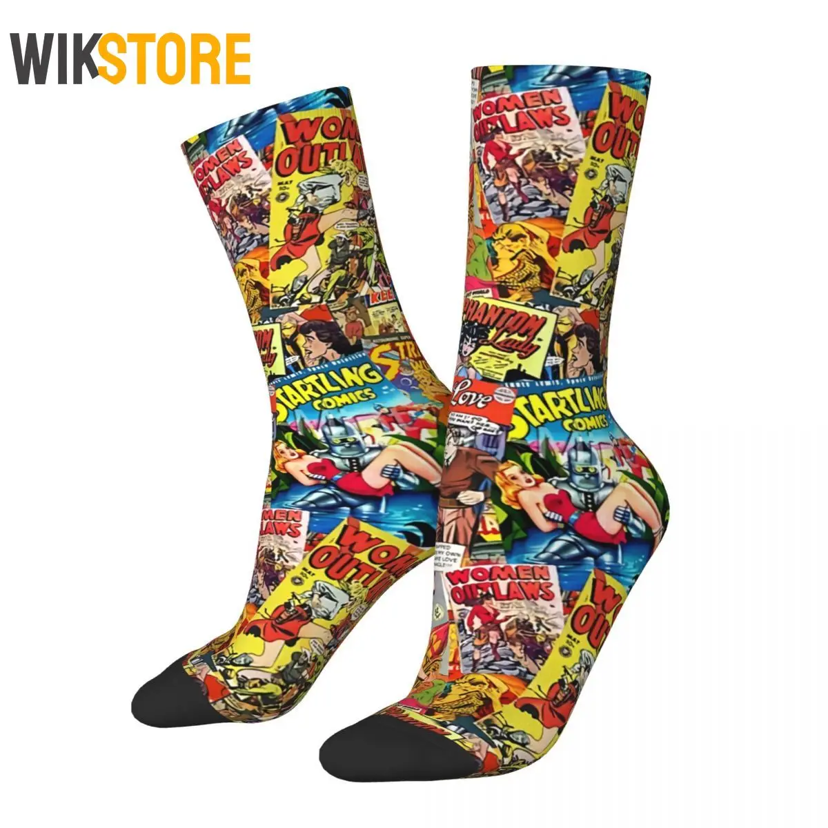 

Funny Crazy Sock for Men Women Vintage Comic Book Collage Hip Hop Vintage Superheroes Boys Crew Sock Breathable Basketball Socks